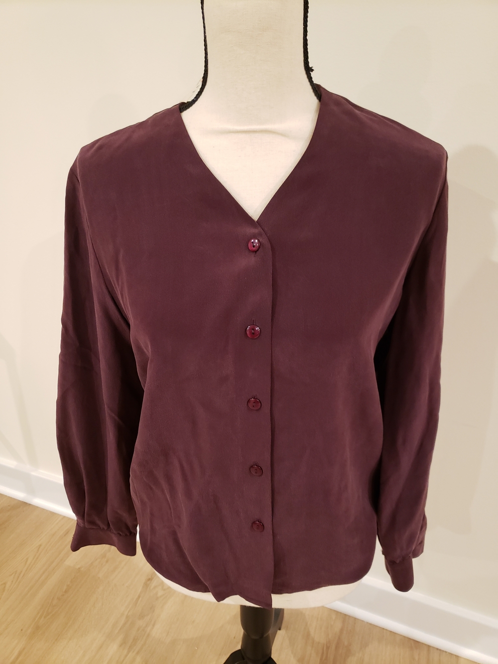NEW Liz Claiborne 100% Silk Deep Plum Button-Front Blouse
